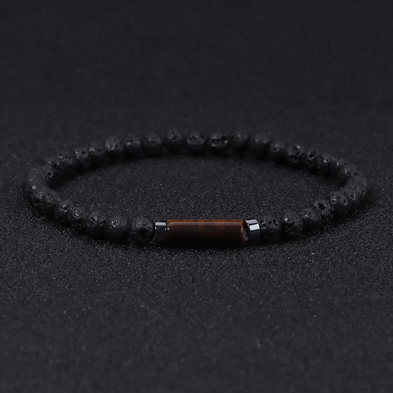 Buddha Stones Bracelet d'ancrage vintage en jaspe dalmatien de lave de 4 mm - Pierre de lave (Ancrage ♥ Protection) - image 0