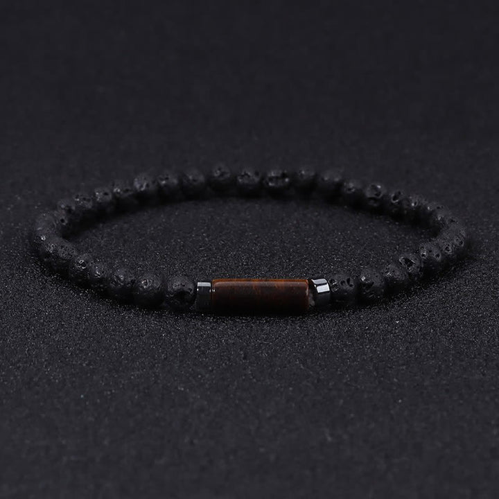 Buddha Stones Bracelet d'ancrage vintage en jaspe dalmatien de lave de 4 mm - Pierre de lave (Ancrage ♥ Protection) - image 0