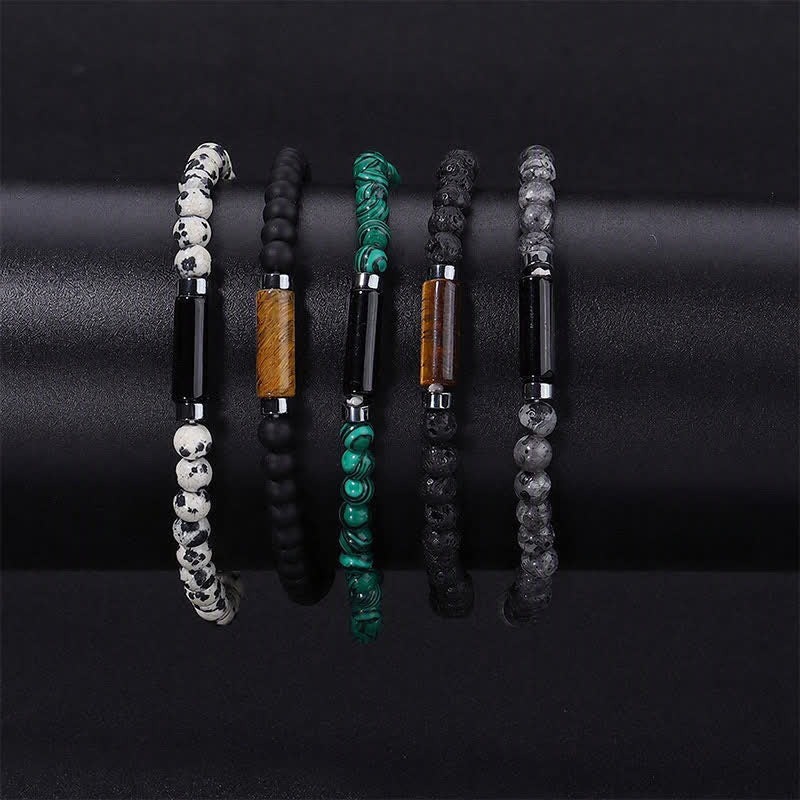 Buddha Stones Bracelet d'ancrage vintage en jaspe dalmatien de lave de 4 mm - image 15