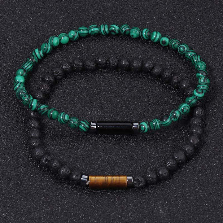 Buddha Stones Bracelet d'ancrage vintage en jaspe dalmatien de lave de 4 mm - image 12