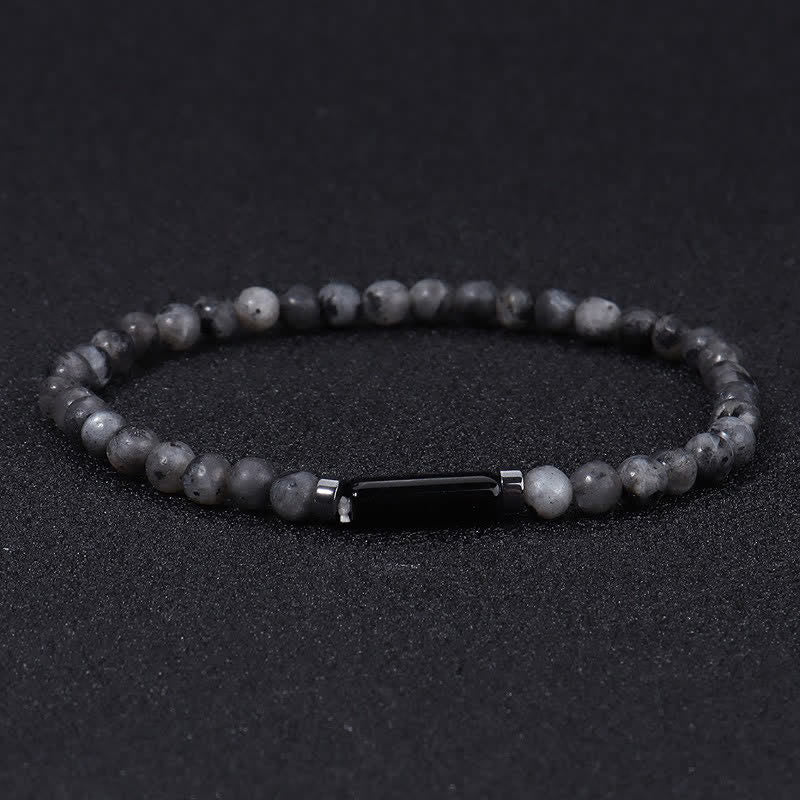 Buddha Stones Bracelet d'ancrage vintage en jaspe dalmatien de lave de 4 mm - Pierre à paillettes noires (Protection ♥ Ancrage) - image 4