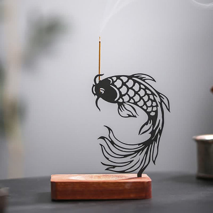 Buddha Stones Brûleur d'encens Zen Succès avec socle en bois en forme de carpe koï - Tête haute, base courte de poisson koi - image 5