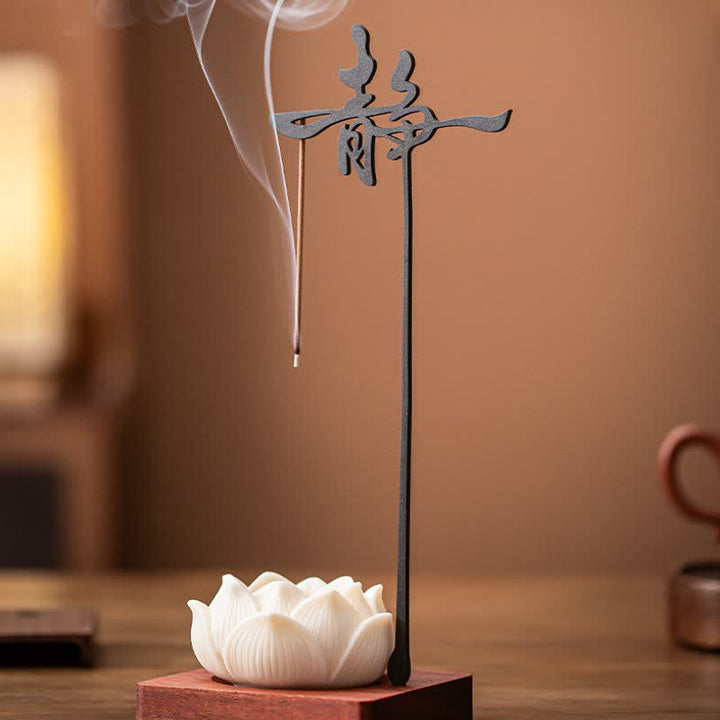 Buddha Stones Brûleur d'encens suspendu en bois et fer Lotus Enlightenment - image 2