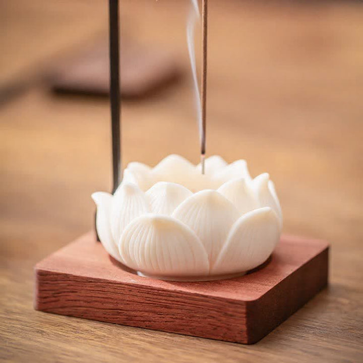 Buddha Stones Brûleur d'encens suspendu en bois et fer Lotus Enlightenment - image 3