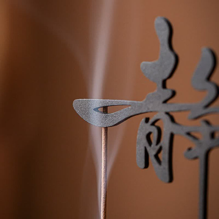 Buddha Stones Brûleur d'encens suspendu en bois et fer Lotus Enlightenment - image 8