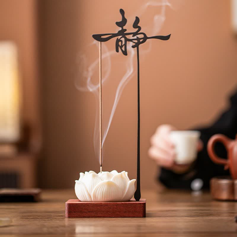 Buddha Stones Brûleur d'encens suspendu en bois et fer Lotus Enlightenment - image 1