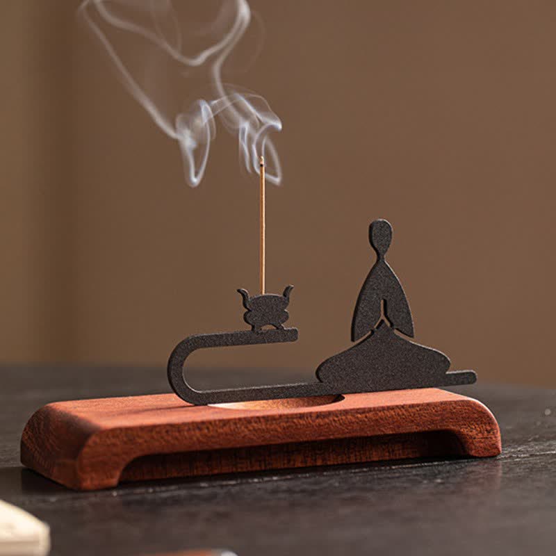 Buddha Stones Brûleur d'encens de méditation Zen Monk en bois naturel et fer - image 6