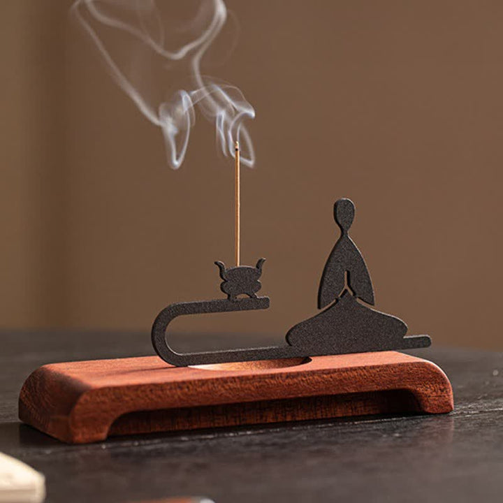 Buddha Stones Brûleur d'encens de méditation Zen Monk en bois naturel et fer - image 6