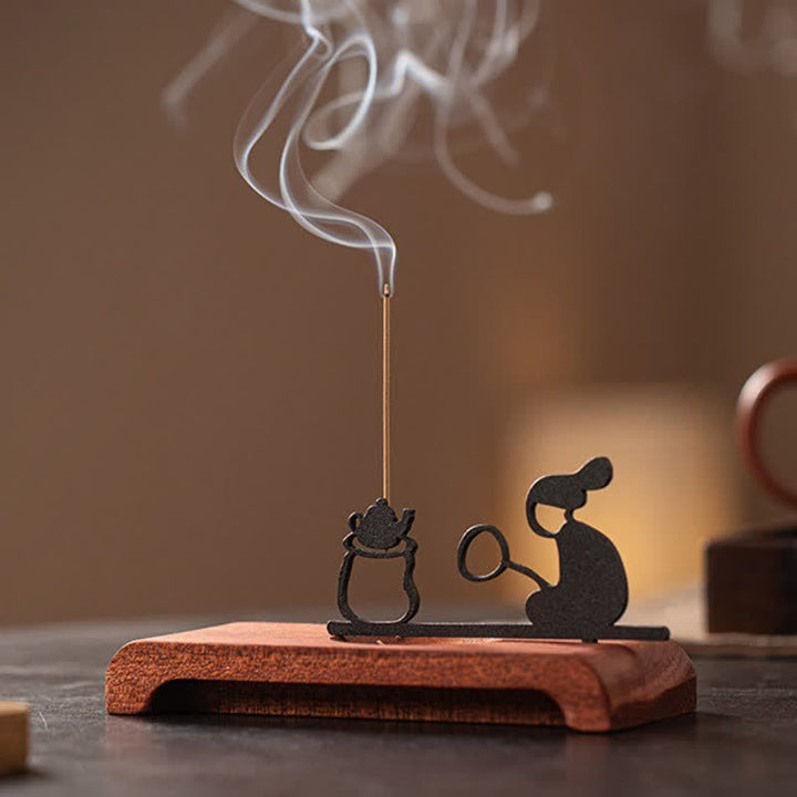 Buddha Stones Brûleur d'encens de méditation Zen Monk en bois naturel et fer - image 11