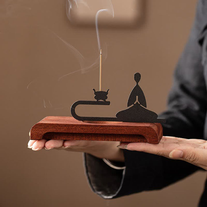 Buddha Stones Brûleur d'encens de méditation Zen Monk en bois naturel et fer - image 5