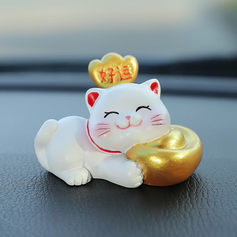 Buddha Stones Sac porte-bonheur chat de prospérité en résine, décoration animal mignonne - Bonne chance - image 1