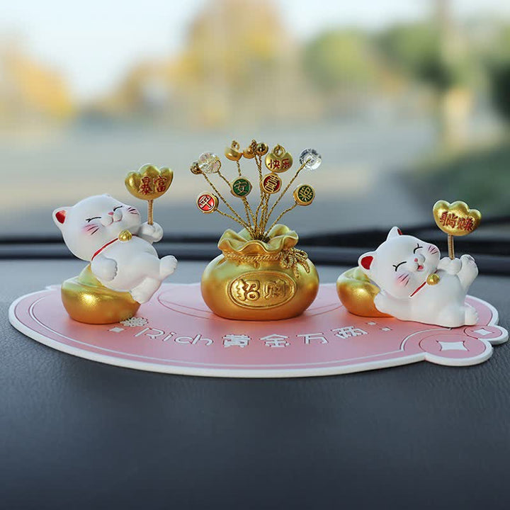 Buddha Stones Sac porte-bonheur chat de prospérité en résine, décoration animal mignonne - Richesse soudaine + Argent facile + Paix et joie + Base rose - image 13