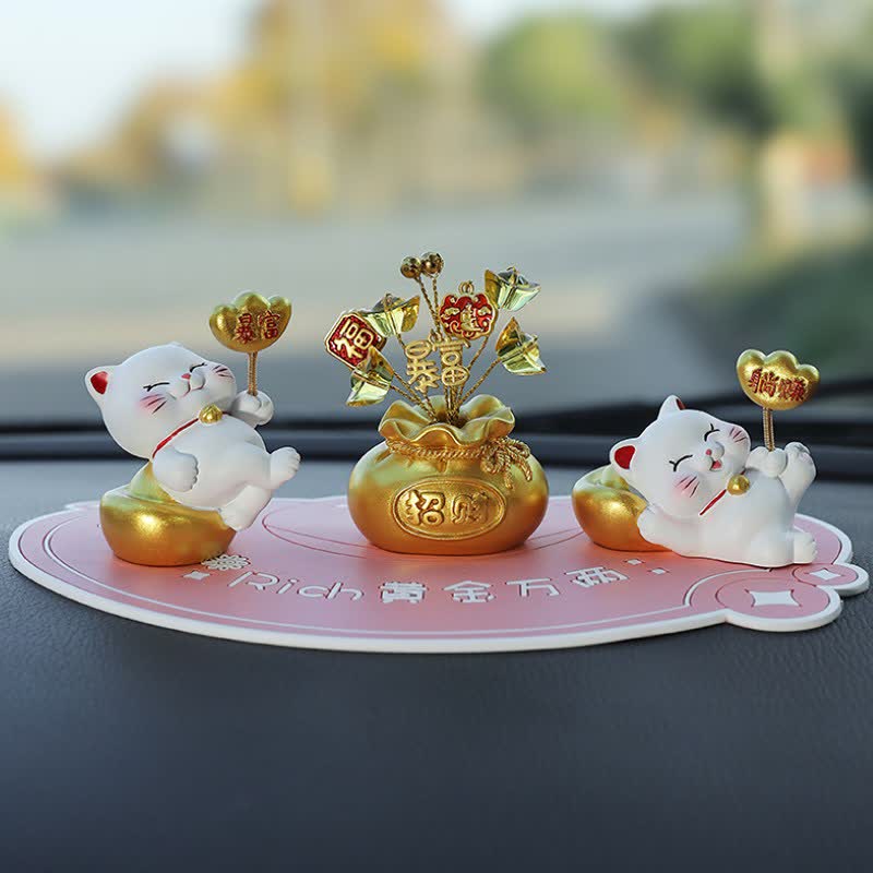 Buddha Stones Sac porte-bonheur chat de prospérité en résine, décoration animal mignonne - Richesse soudaine + Argent facile + Richesse soudaine + Base rose - image 11
