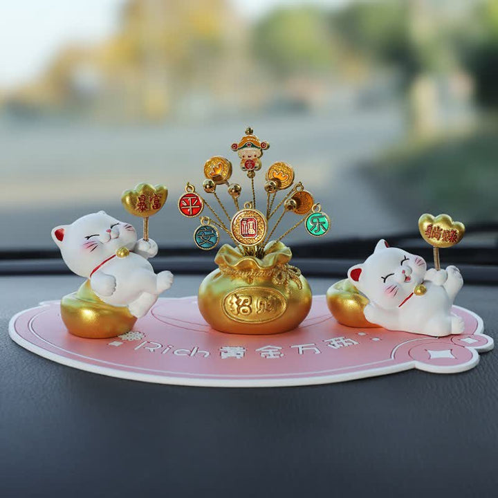 Buddha Stones Sac porte-bonheur chat de prospérité en résine, décoration animal mignonne - Richesse soudaine + Argent facile + Dieu de la richesse + Base rose - image 17