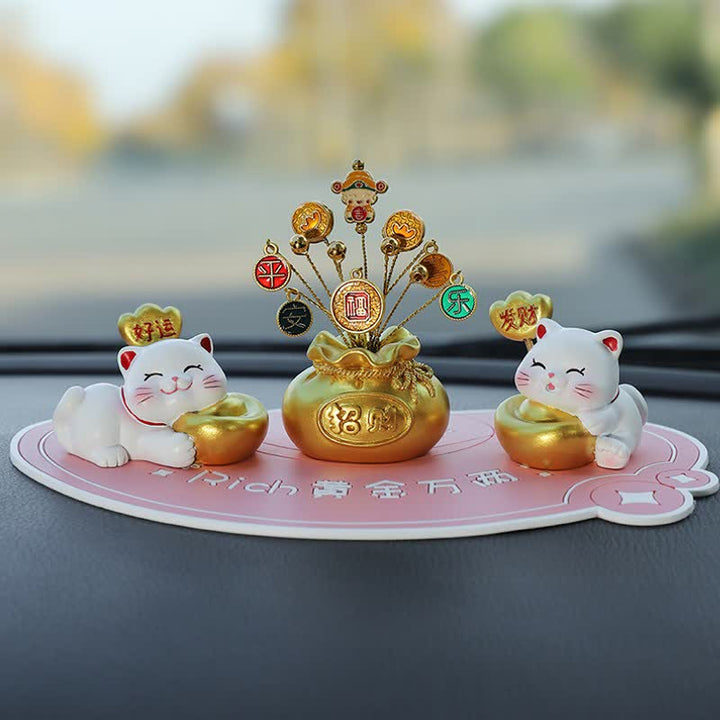 Buddha Stones Sac porte-bonheur chat de prospérité en résine, décoration animal mignonne - Bonne chance + Prospérité + Dieu de la richesse + Base rose - image 16
