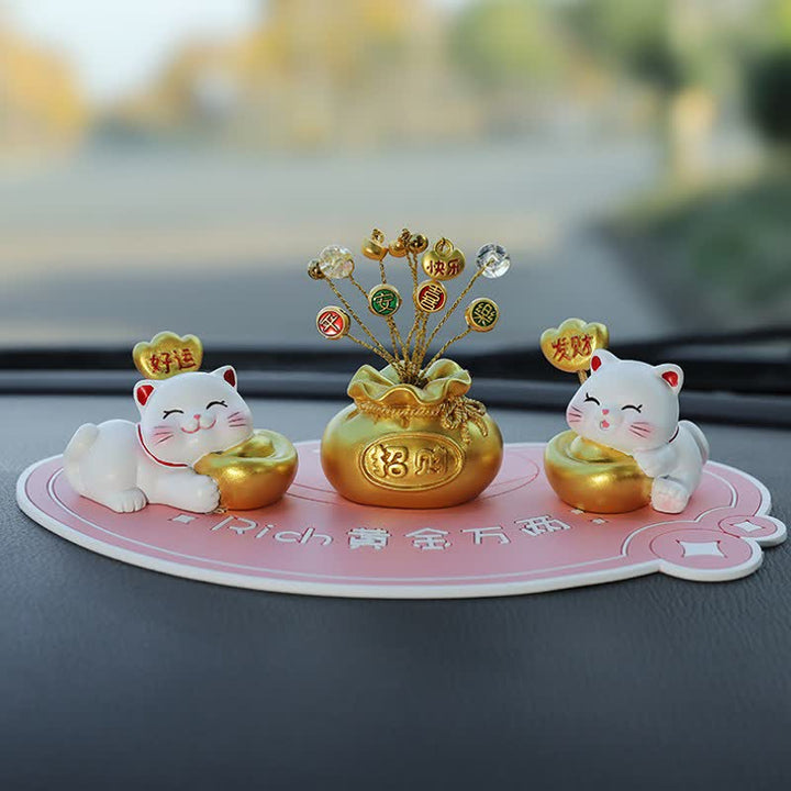 Buddha Stones Sac porte-bonheur chat de prospérité en résine, décoration animal mignonne - Bonne chance + Prospérité + Paix et joie + Base rose - image 12