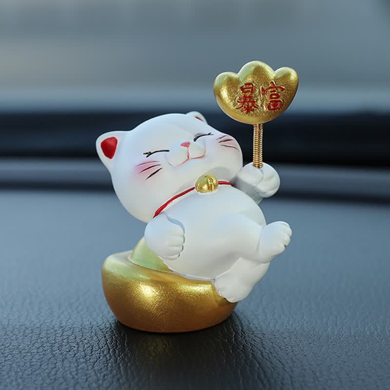Buddha Stones Sac porte-bonheur chat de prospérité en résine, décoration animal mignonne - Richesse soudaine - image 3