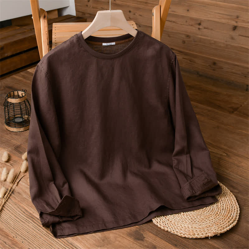 Buddha Stones T-shirts à manches longues pour hommes, style minimaliste décontracté, collection printemps-automne - SaddleBrown - US/UK/AU42，EU52 (3XL) - image 0