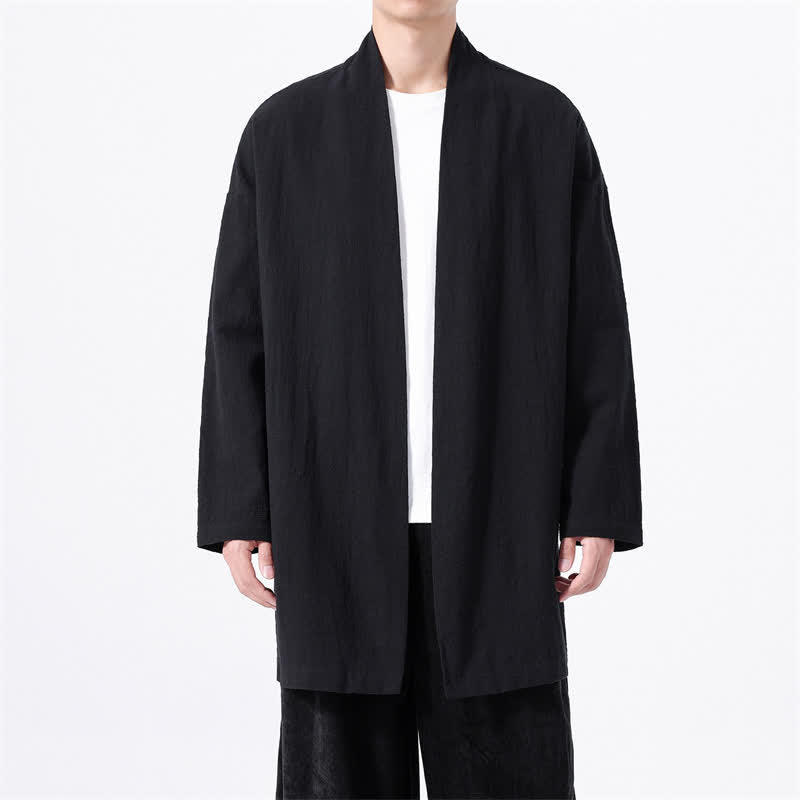 Buddha Stones Kimono minimaliste printanier en coton uni pour homme - Noir - US/UK/AU46，EU56 (5XL) - image 8