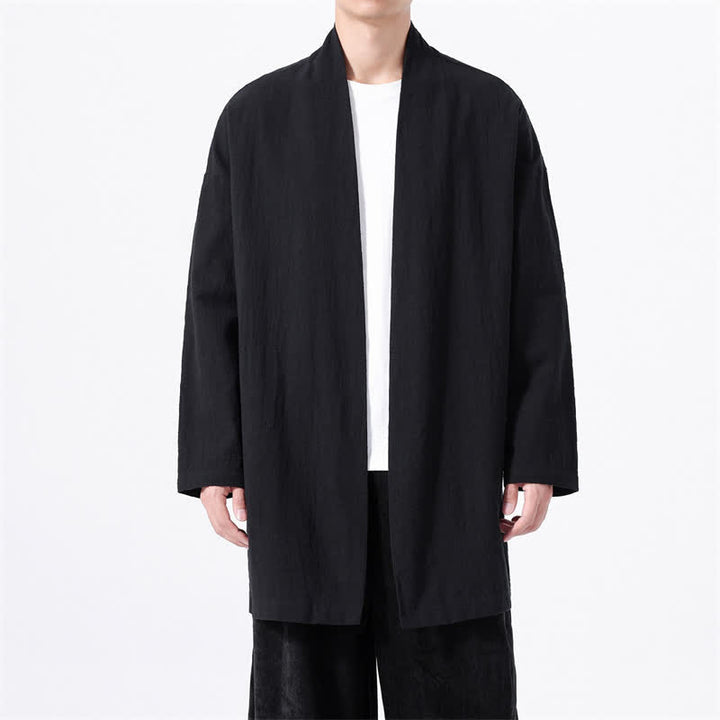 Buddha Stones Kimono minimaliste printanier en coton uni pour homme - Noir - US/UK/AU46，EU56 (5XL) - image 8