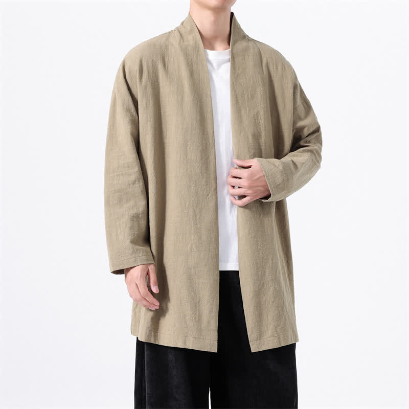 Buddha Stones Kimono minimaliste printanier en coton uni pour homme - Tanné - US/UK/AU46，EU56 (5XL) - image 0