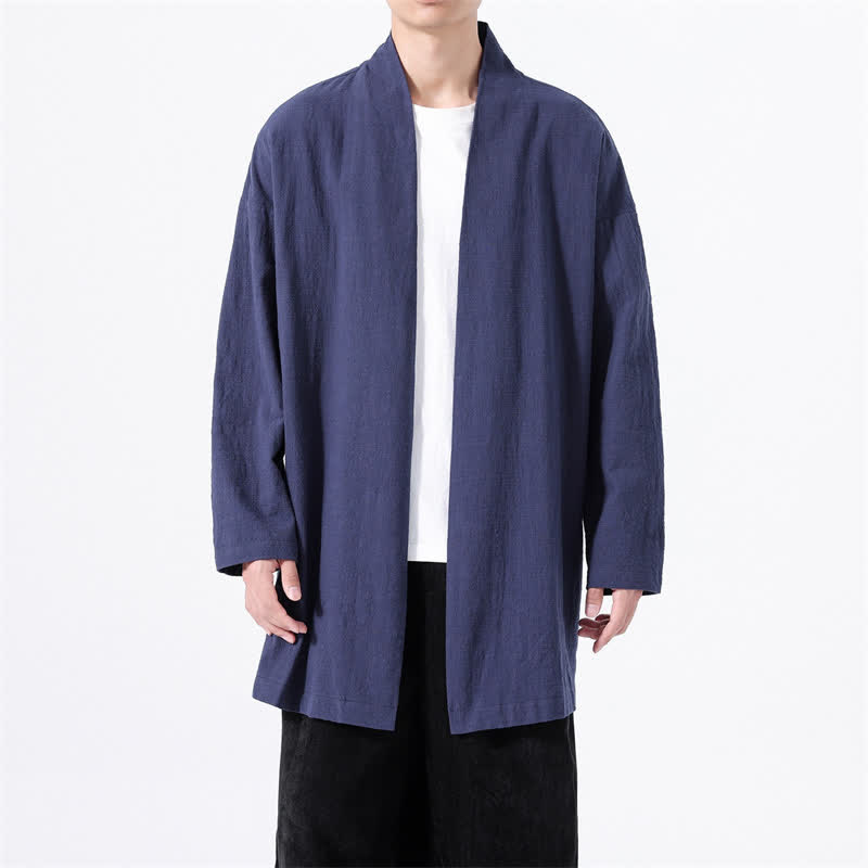 Buddha Stones Kimono minimaliste printanier en coton uni pour homme - image 15