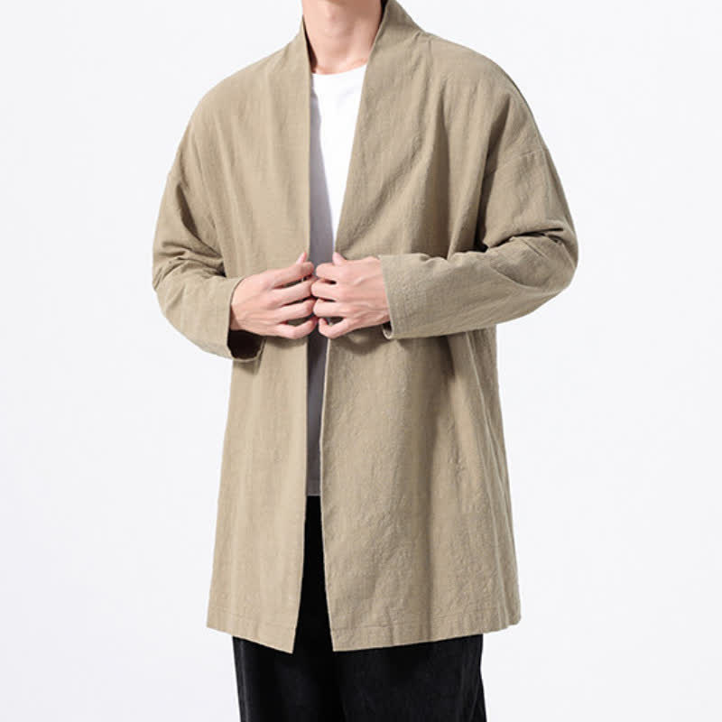 Buddha Stones Kimono minimaliste printanier en coton uni pour homme - image 3