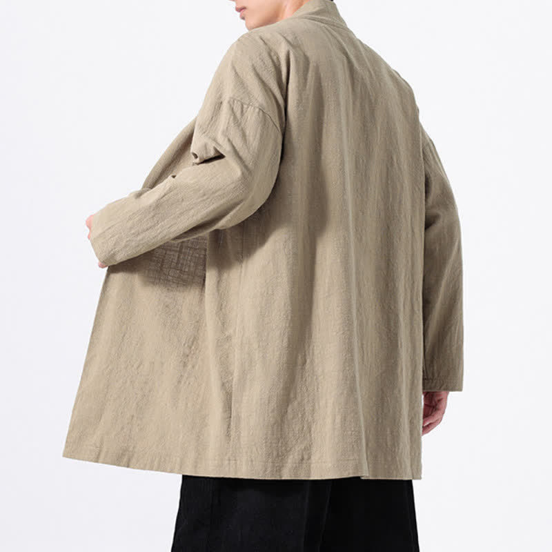Buddha Stones Kimono minimaliste printanier en coton uni pour homme - image 4