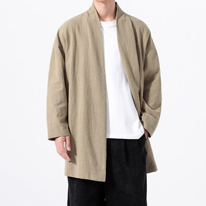 Buddha Stones Kimono minimaliste printanier en coton uni pour homme - image 5