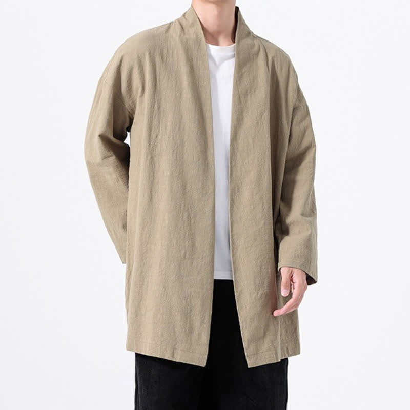 Buddha Stones Kimono minimaliste printanier en coton uni pour homme - image 1
