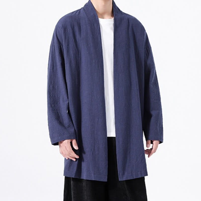 Buddha Stones Kimono minimaliste printanier en coton uni pour homme - Marine - US/UK/AU46，EU56 (5XL) - image 16