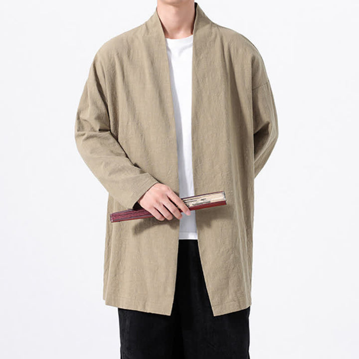 Buddha Stones Kimono minimaliste printanier en coton uni pour homme - image 2