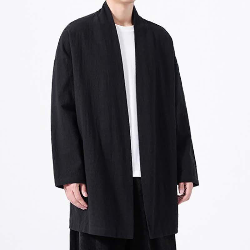 Buddha Stones Kimono minimaliste printanier en coton uni pour homme - image 13