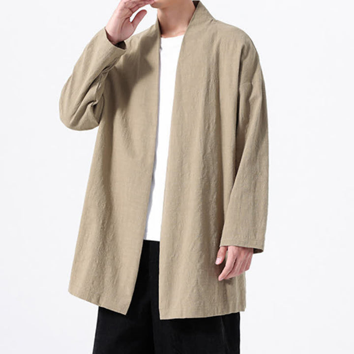 Buddha Stones Kimono minimaliste printanier en coton uni pour homme - image 6