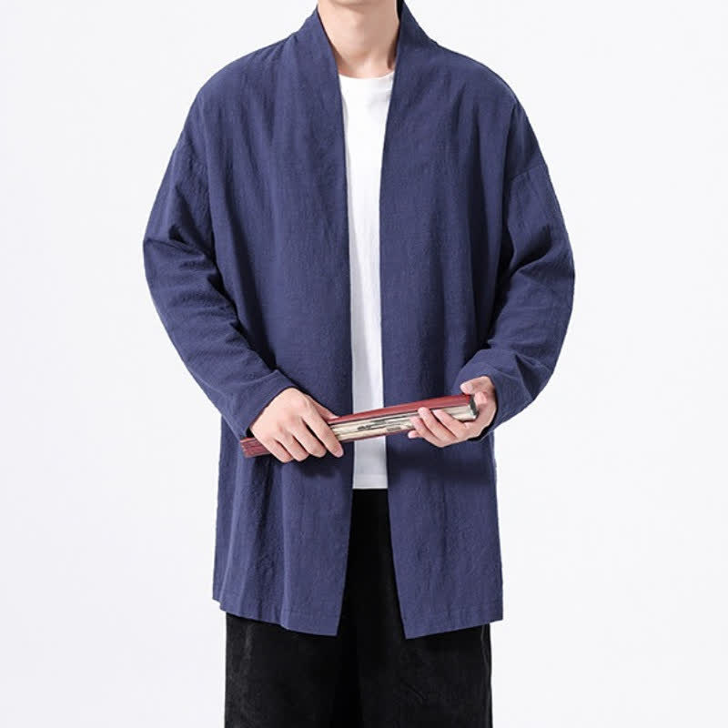 Buddha Stones Kimono minimaliste printanier en coton uni pour homme - image 21