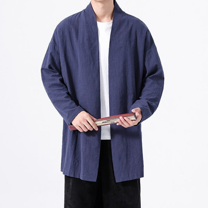 Buddha Stones Kimono minimaliste printanier en coton uni pour homme - image 21