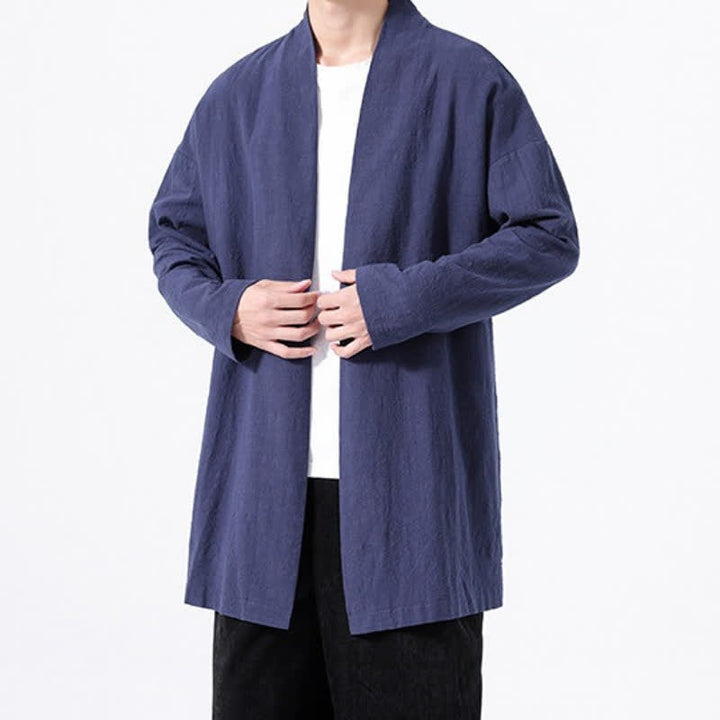 Buddha Stones Kimono minimaliste printanier en coton uni pour homme - image 20