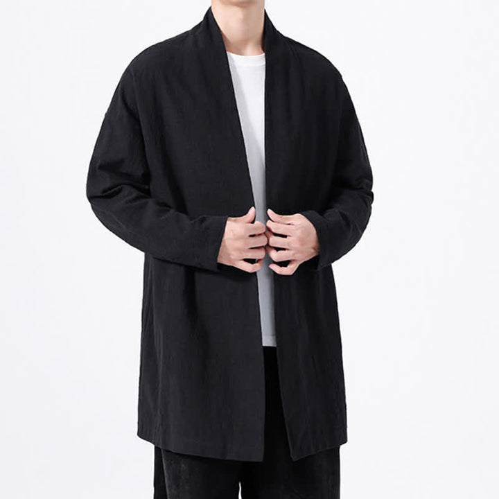 Buddha Stones Kimono minimaliste printanier en coton uni pour homme - image 11