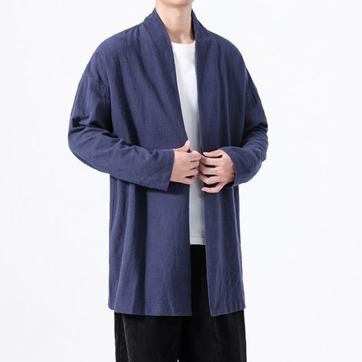 Buddha Stones Kimono minimaliste printanier en coton uni pour homme - image 17