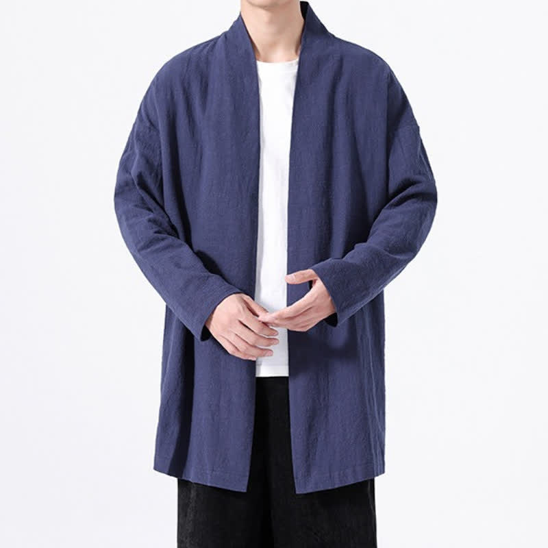 Buddha Stones Kimono minimaliste printanier en coton uni pour homme - image 18