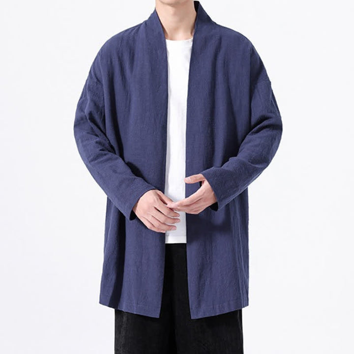 Buddha Stones Kimono minimaliste printanier en coton uni pour homme - image 18