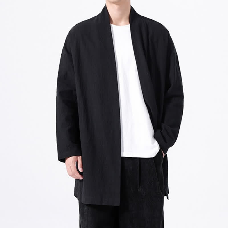 Buddha Stones Kimono minimaliste printanier en coton uni pour homme - image 12