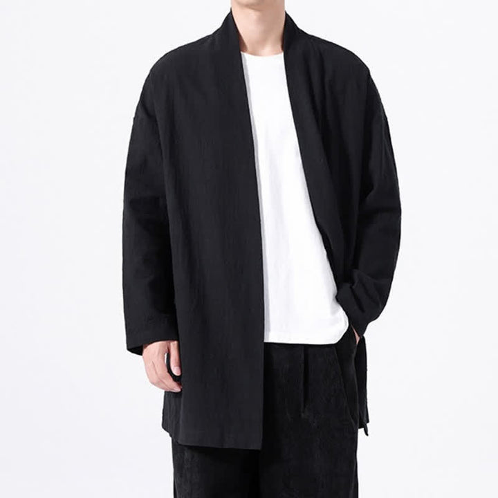 Buddha Stones Kimono minimaliste printanier en coton uni pour homme - image 12