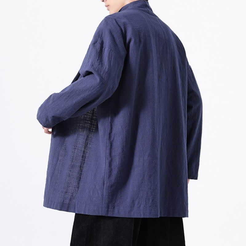 Buddha Stones Kimono minimaliste printanier en coton uni pour homme - image 19