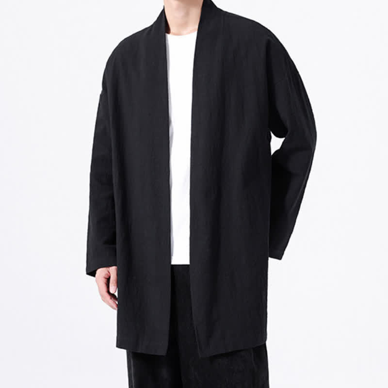 Buddha Stones Kimono minimaliste printanier en coton uni pour homme - image 10