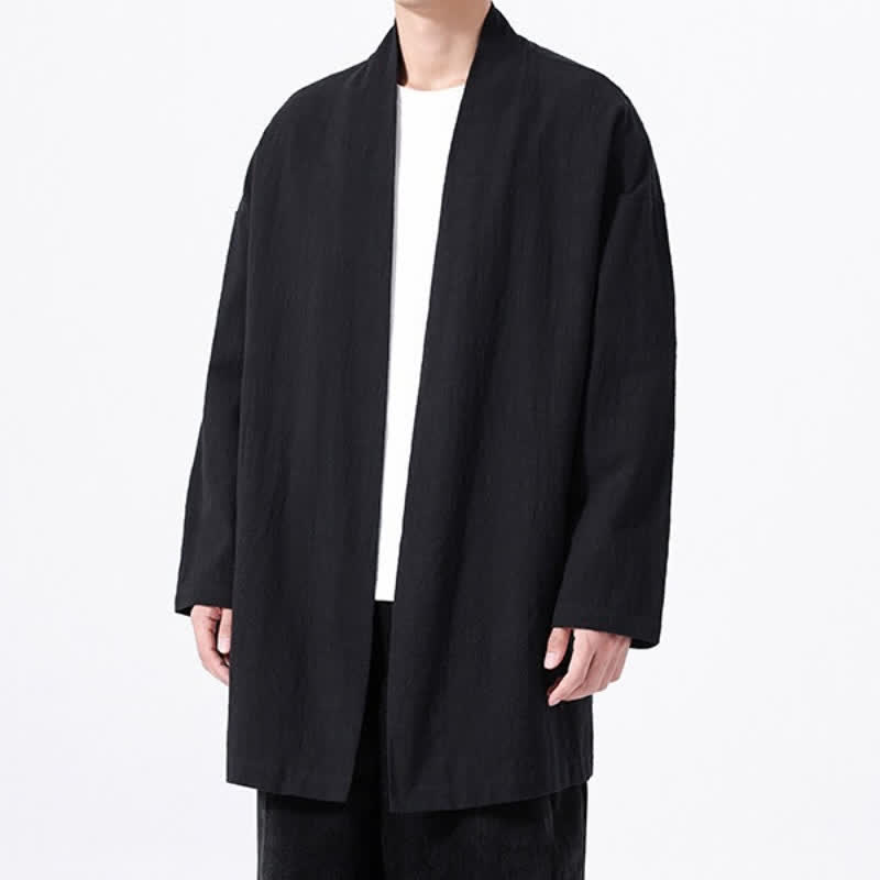 Buddha Stones Kimono minimaliste printanier en coton uni pour homme - image 9