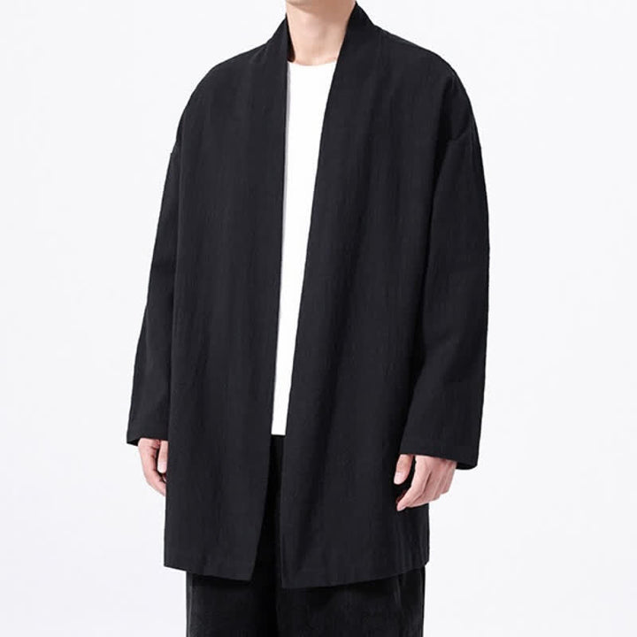 Buddha Stones Kimono minimaliste printanier en coton uni pour homme - image 9