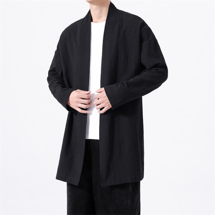 Buddha Stones Kimono minimaliste printanier en coton uni pour homme - image 14