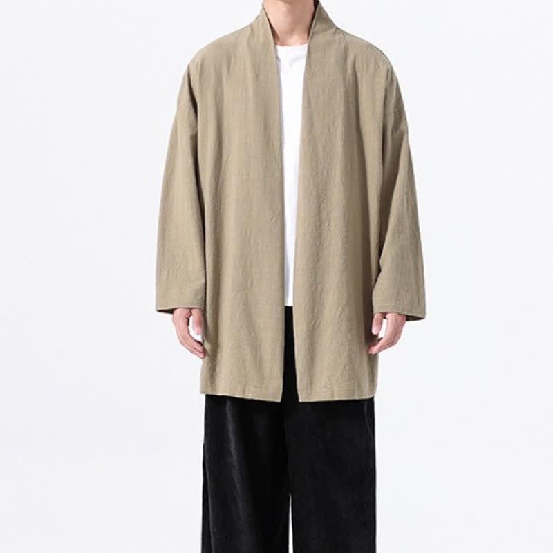 Buddha Stones Kimono minimaliste printanier en coton uni pour homme - image 7
