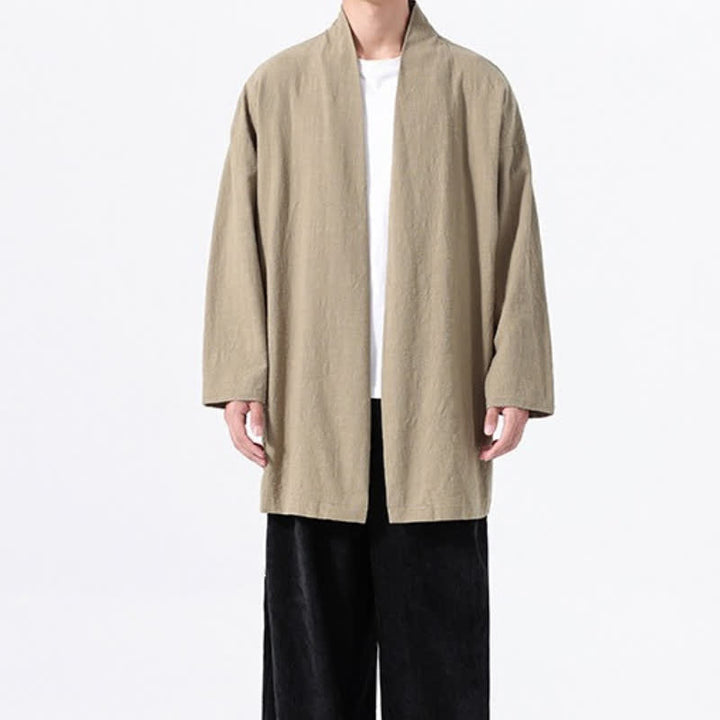 Buddha Stones Kimono minimaliste printanier en coton uni pour homme - image 7